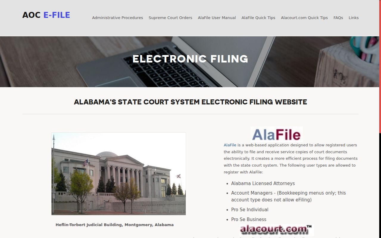 Montgomery County case search AlaFile filing portal