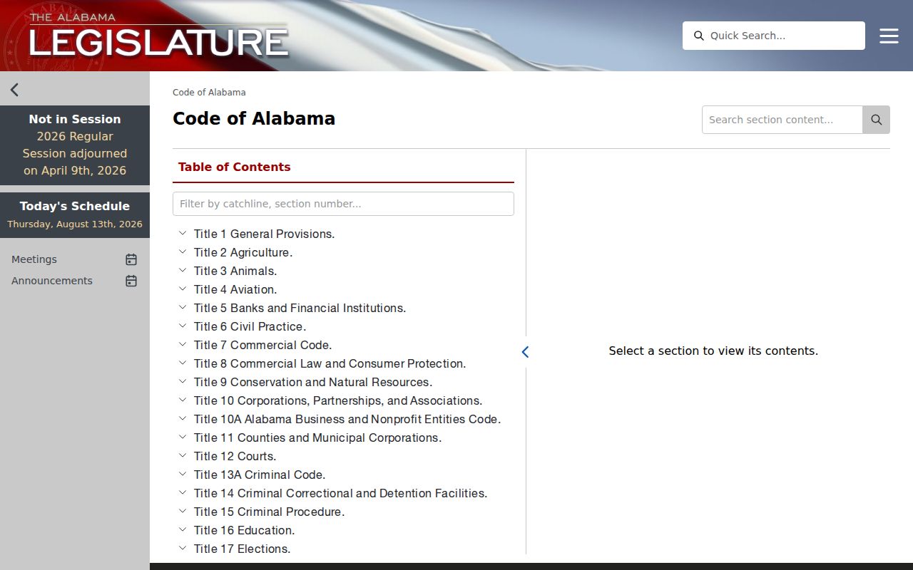 Official Code of Alabama access and jurisdiction source