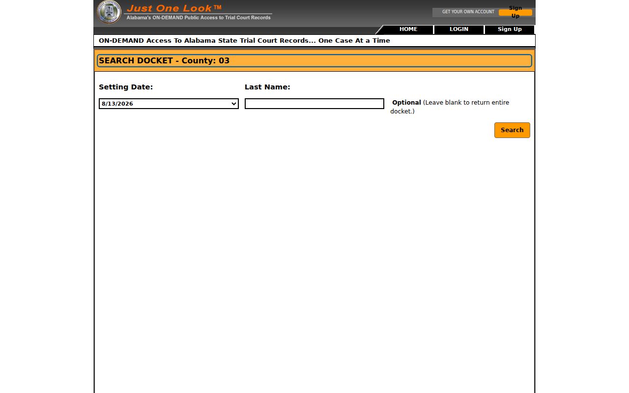 Montgomery County court calendar Search Docket interface