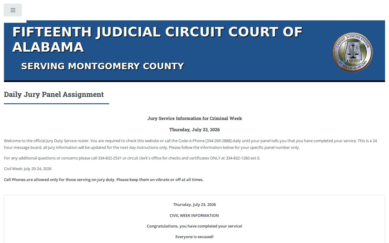 Montgomery County court dates daily jury panel assignment page