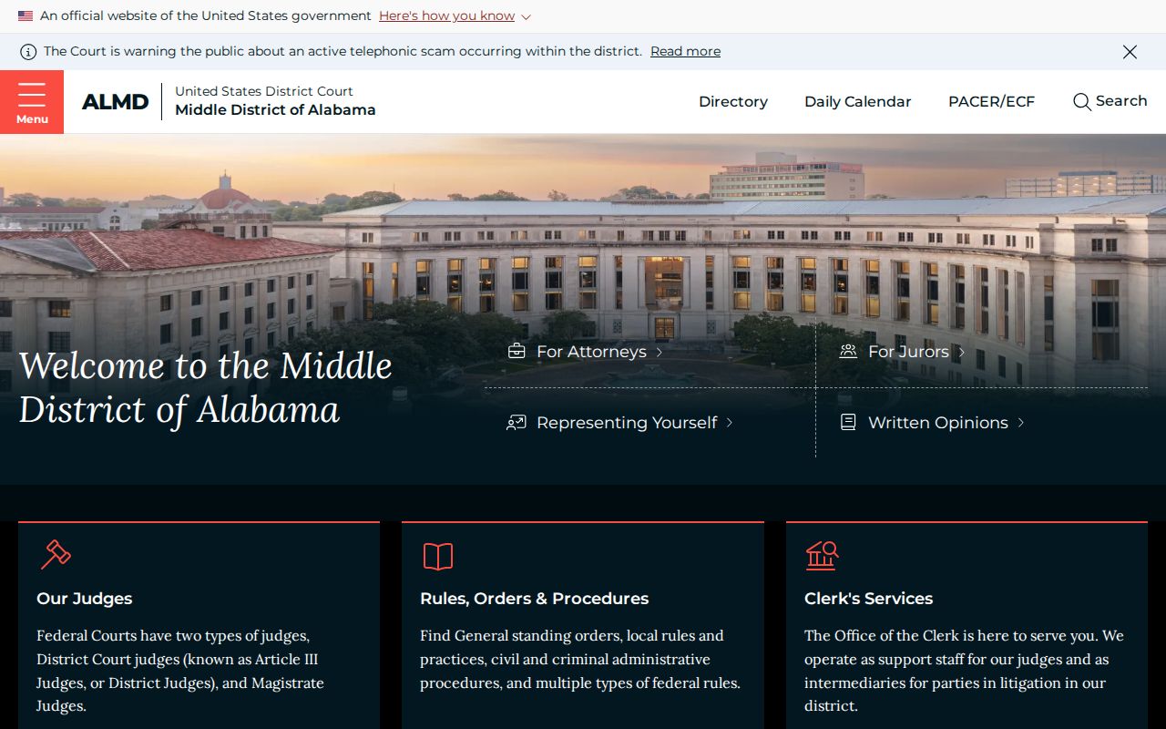 U.S. District Court for the Middle District of Alabama court records page