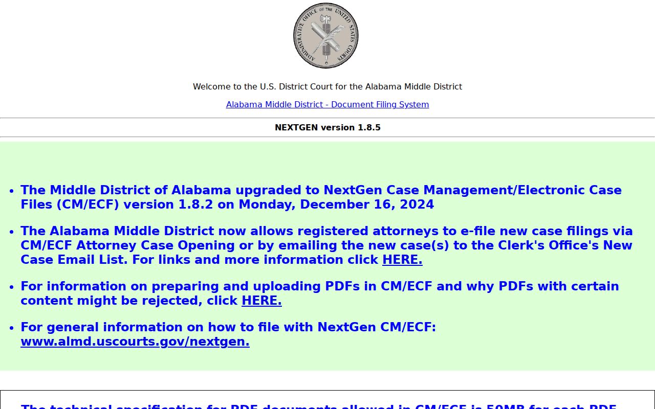 Middle District of Alabama CM ECF electronic court record system