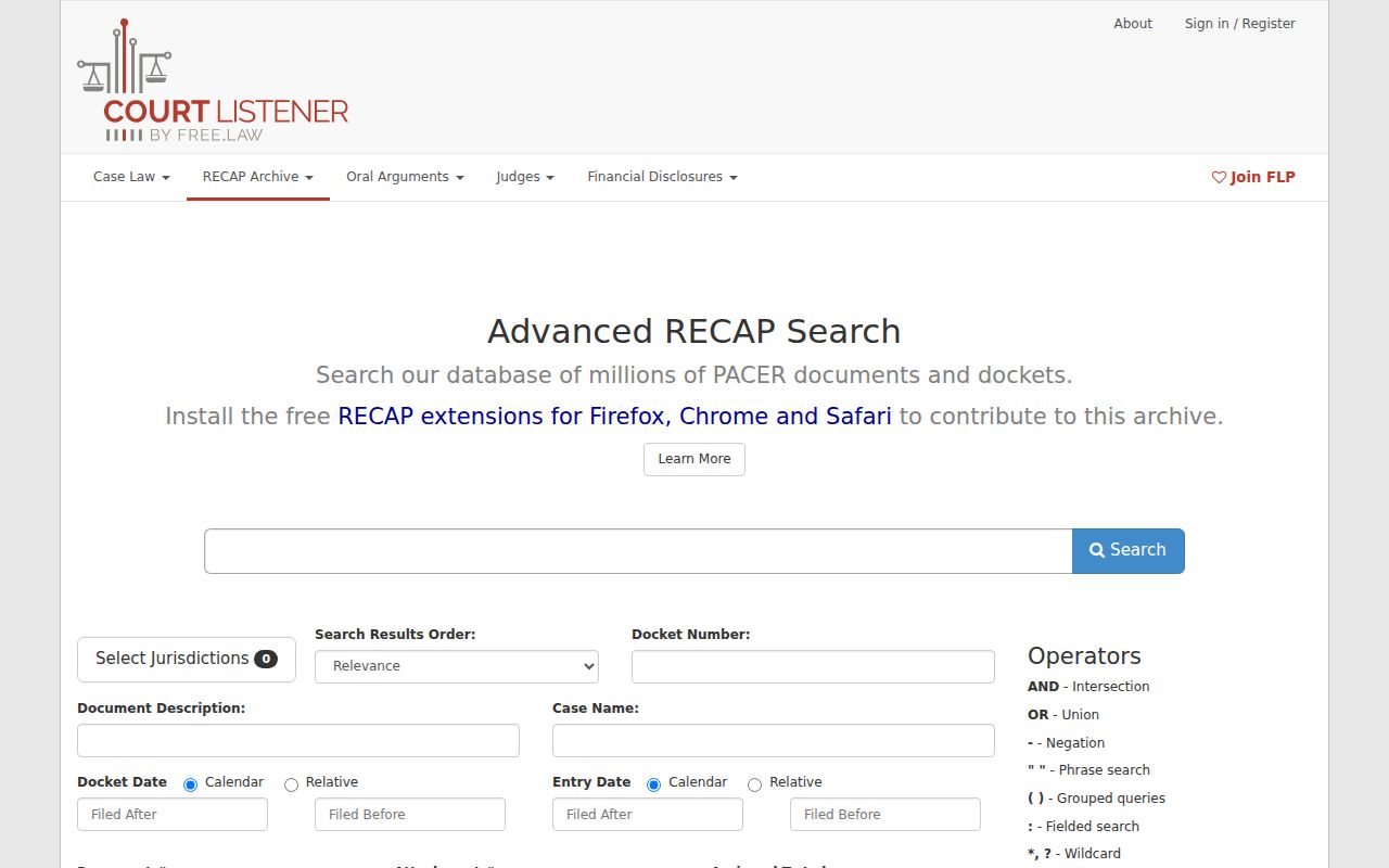 RECAP free federal docket and document archive explanation
