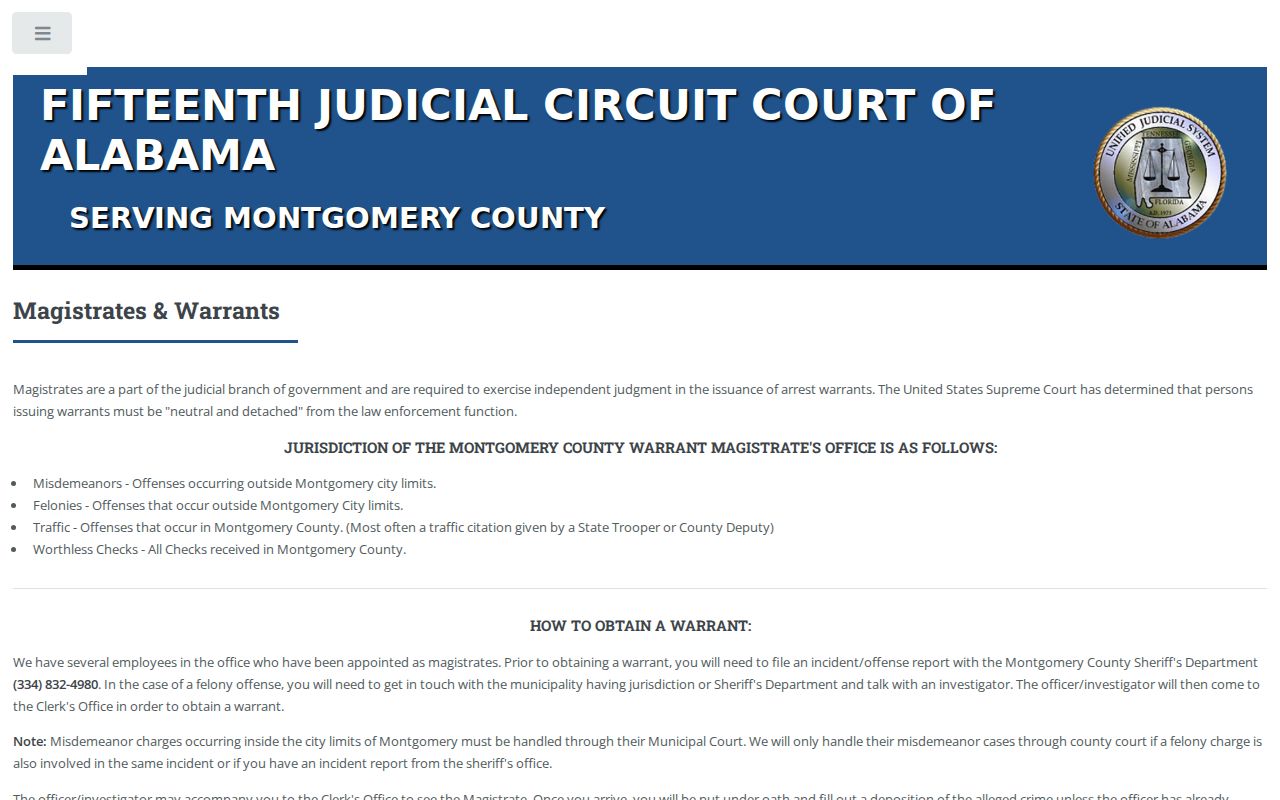 Montgomery County criminal docket magistrates and warrants office