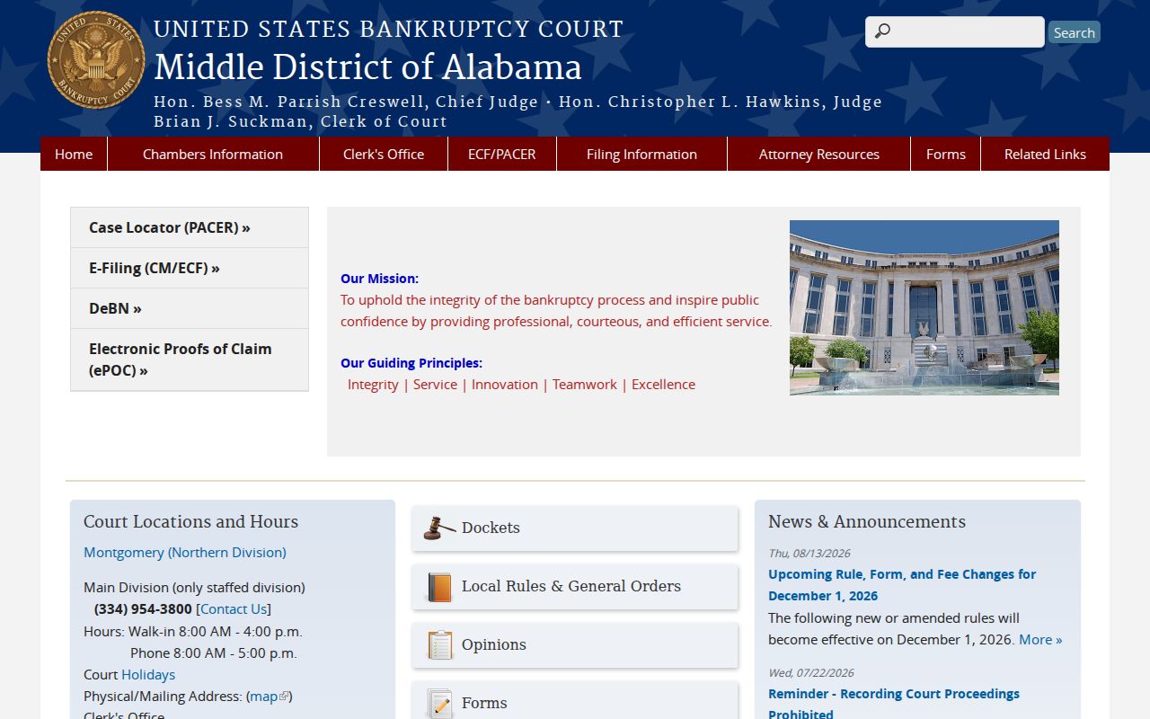 U.S. Bankruptcy Court for the Middle District of Alabama federal docket page